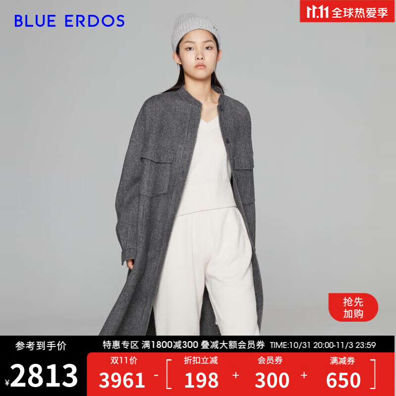 BLUE ERDOS女装气质时尚立领羊毛混纺毛呢大衣外套女 深灰 165/84A/M