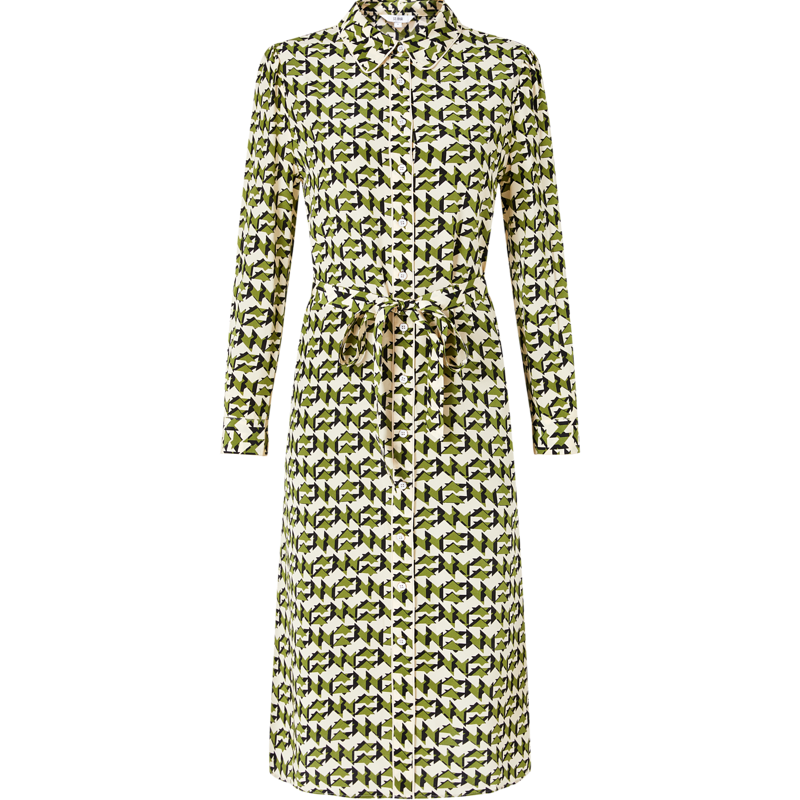 玖姿（JUZUI）商場同款優(yōu)雅休閑幾何真絲連衣裙女秋款JWDQ50034 花草綠 2XL