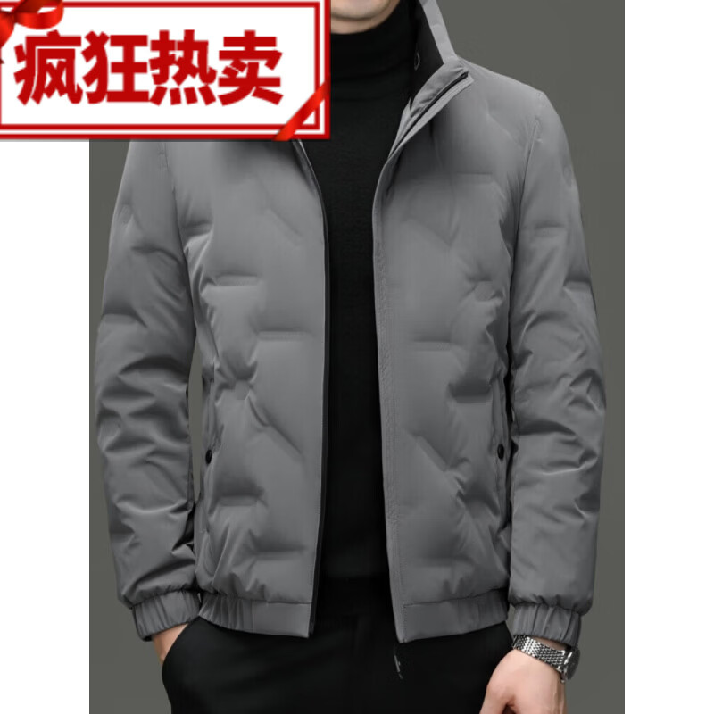 范西奢羽绒服男短款立领轻薄保暖防寒服白鸭绒外套男冬季商务休闲男装 灰色 M