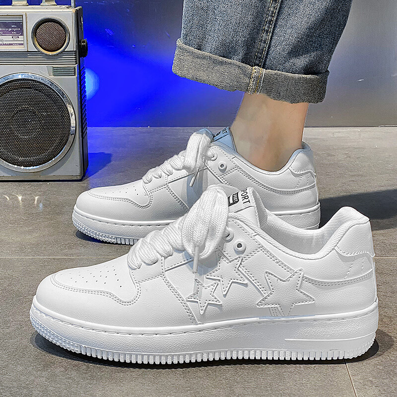 西域骆驼（VANCAMEL）男鞋板鞋男低帮休闲鞋运动鞋轻便百搭鞋子皮面黑白熊猫dunk小白鞋 【官方正品 质量保证】白色配色 40