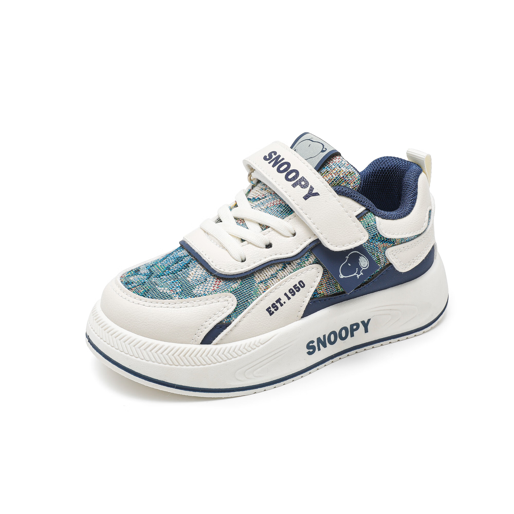 史努比童鞋儿童运动鞋网面透气春季新款2026女孩软底板鞋女童高颜值鞋子 米/蓝 38 内长24.2/脚长23.2