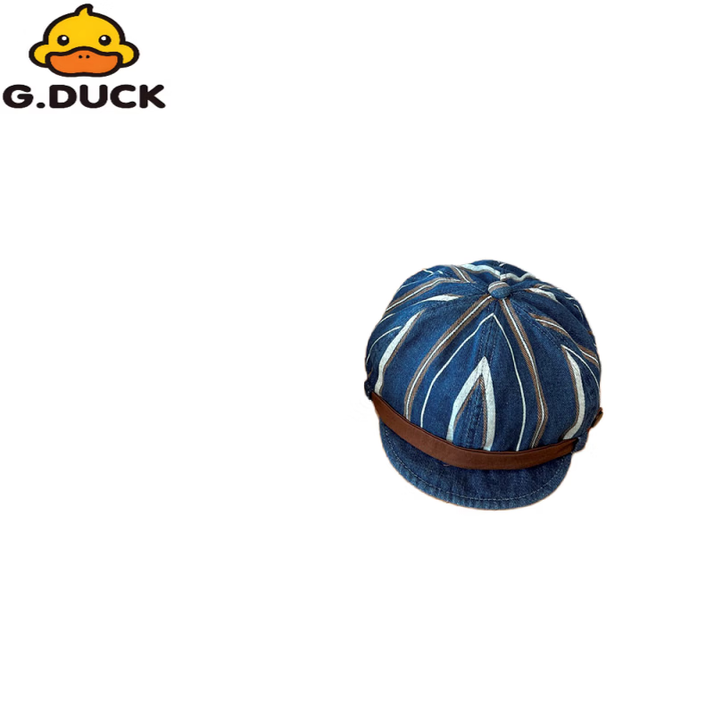 G.duck英伦风宝宝帽子洋气鸭舌帽春秋款百搭婴幼儿马术帽男女童贝雷帽潮 深蓝拼色洗旧牛仔 头围46-50cm/仅供参考8个月-3岁 