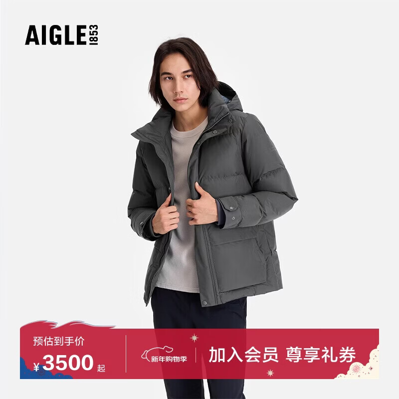 AIGLE艾高冬季男锁温GORE-TEX防风户外保暖鹅绒羽绒服外套