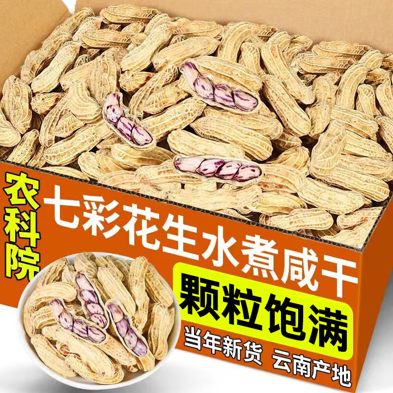 滇品客云南七彩咸干花生新货水煮晒干花生带壳原味熟彩色花生休闲小零食 水煮晒干】七彩咸干花生 200g*5袋