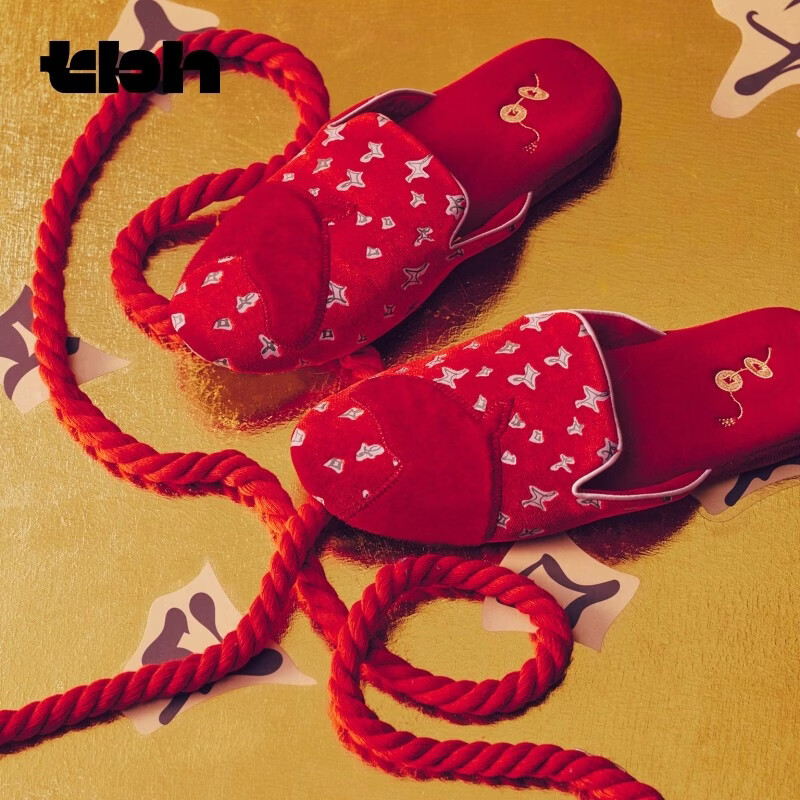 野兽派家居（tbh）马年限定丝绒乐福拖鞋室内情侣家居鞋新年礼物 40-41
