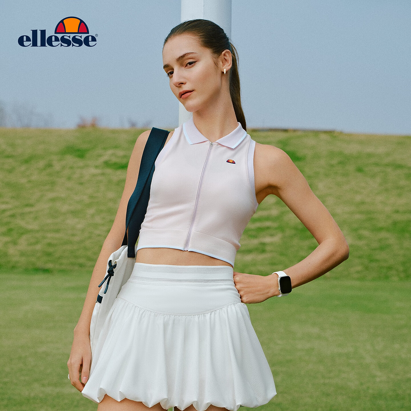 ellesse小贝壳26春新品网球服轻盈修身显瘦运动一体织翻领背心女 水晶粉 S