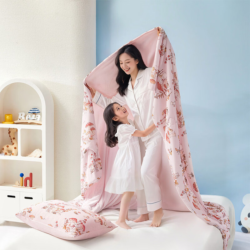 水星家纺儿童夏凉被空调被A类纯棉抗菌可机洗夏被芯薄被子宿舍夏凉被 采蘑菇的兔子凉感针织夏被 100cm*120cm