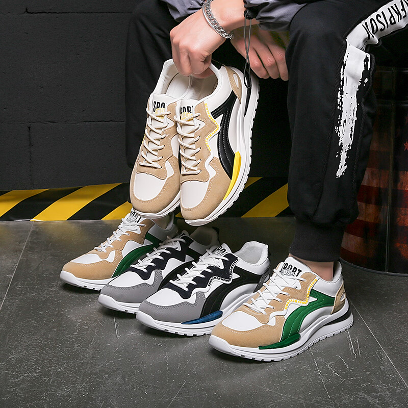 西域骆驼（VANCAMEL）鞋子男鞋2026秋冬季新款软底休闲鞋男士鞋百搭运动增高阿甘鞋板鞋 【官方正品 质量保证】白绿配色 43