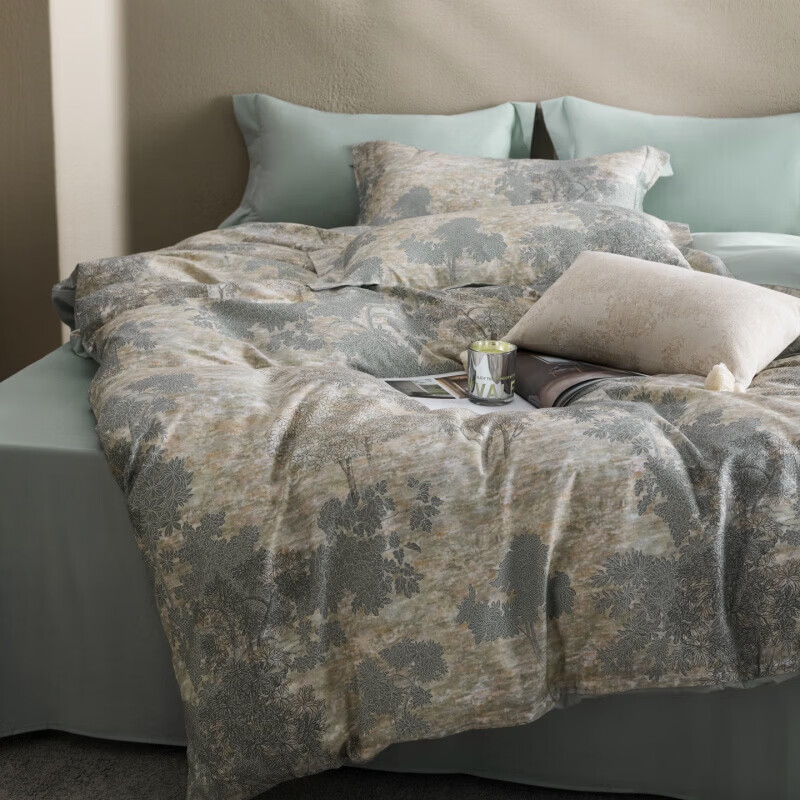 水星家纺床上四件套60支新疆长绒棉贡缎纯棉轻奢床单被套床上用品 枕畔森光 床单款 2.0m四件套