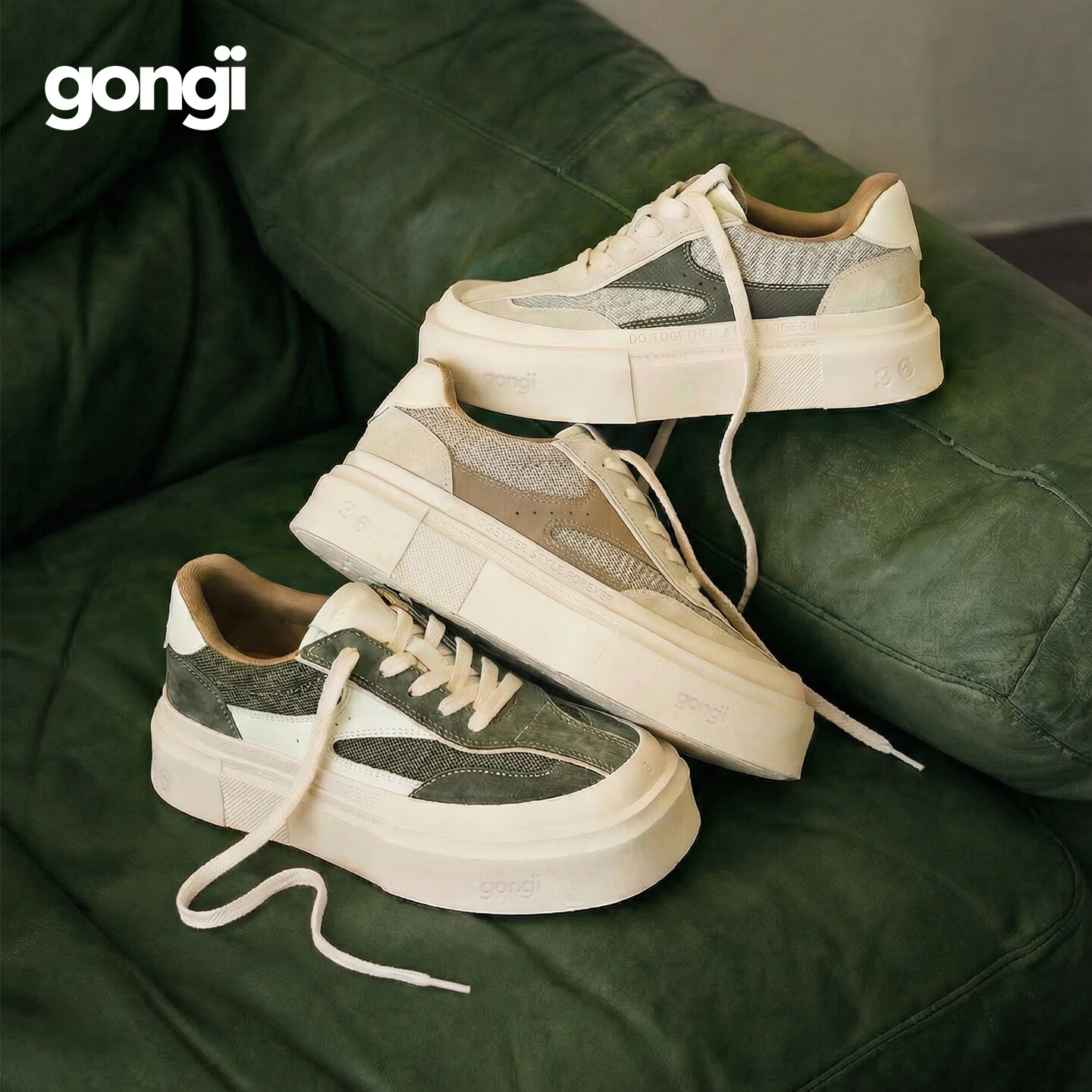 共迹gongji厚底德训鞋2026春季新款方头增高鞋子男女同款百搭小众板鞋 麦绒棕【男码】 44