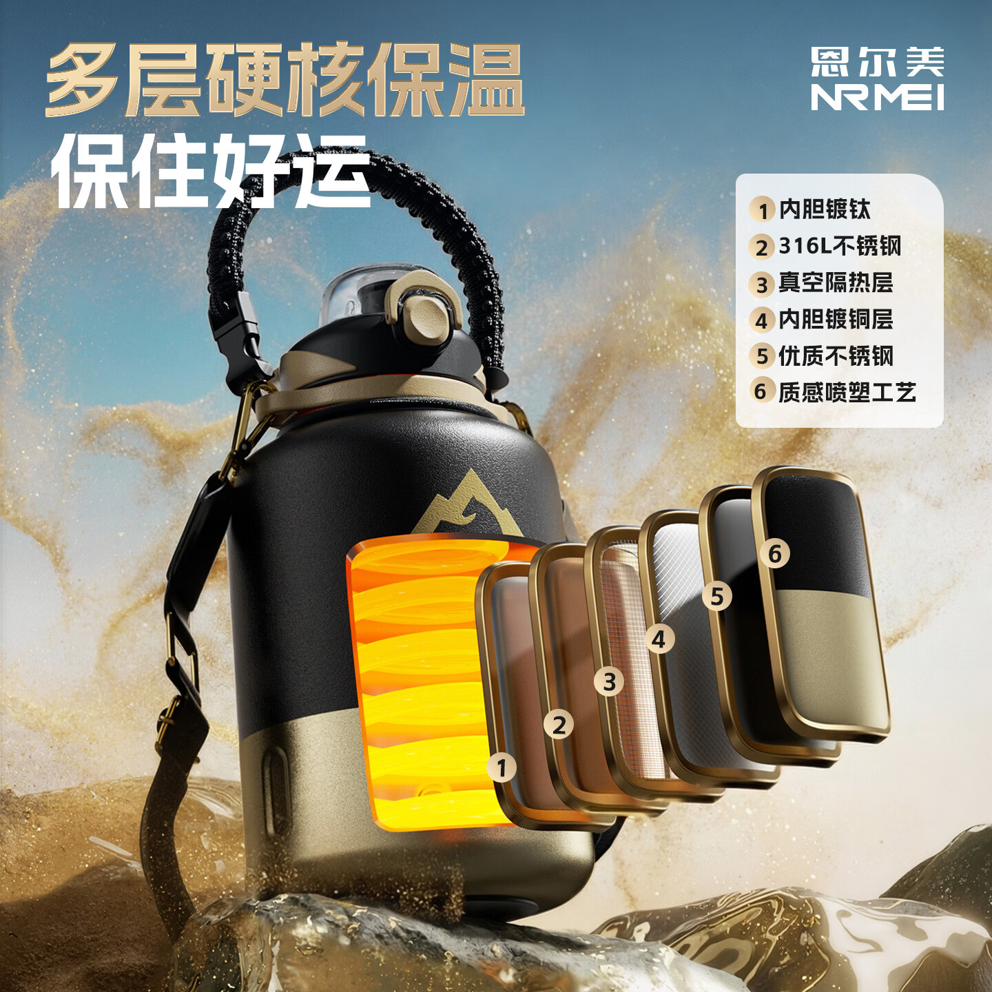 恩尔美（nRMEi）马年限定大大桶保温杯大容量2026新款保温水壶节日送礼新年礼物盒 【马年大发财】驰金跃影2000ml【送皮革小马/冰箱贴】