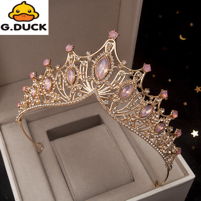 G.duck新品儿童公主皇冠头饰女童生日王冠发箍小女孩演出走秀礼物韩版粉 粉色皇冠