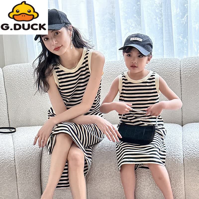 G.duck感母女亲子装2024新款潮无袖背心条纹连衣裙洋气母女装夏款 条纹裙 120cm