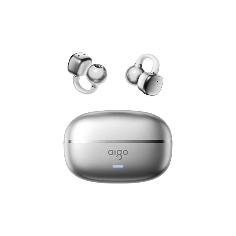爱国者（aigo）蓝牙耳机耳夹耳机开放式 真无线蓝牙6.0儿童骨传导概念运动跑步耳机银色