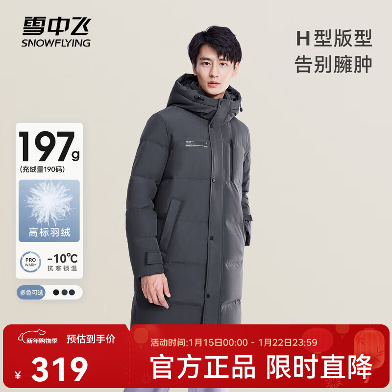 雪中飞秋冬新款时尚休闲舒适廓形男士“H”版型纯色立领连帽羽绒服男 钢铁灰|8224 【品质高充绒】 XL 180/100A
