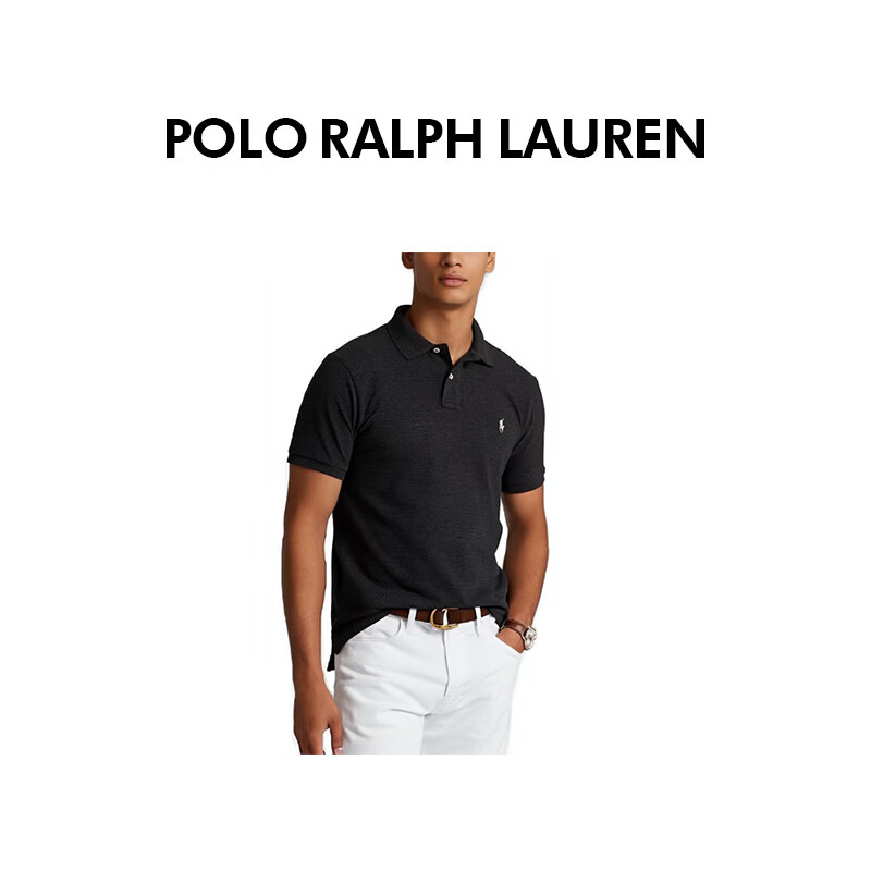 RALPH LAUREN 拉夫劳伦纯色Logo刺绣半排扣短袖Polo衫710534735033 L 黑色父亲节送礼