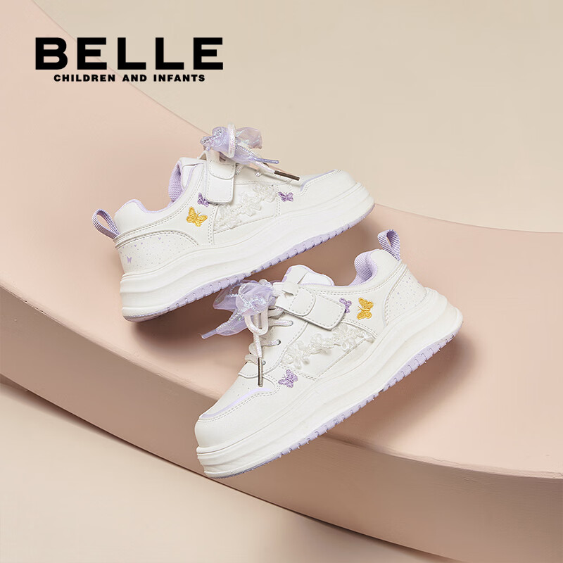 百丽童鞋女童板鞋子儿童休闲鞋26年春季新款轻便小白鞋女孩大童运动鞋 紫色【建议拍大一码】 37 (建议脚长221-226mm)