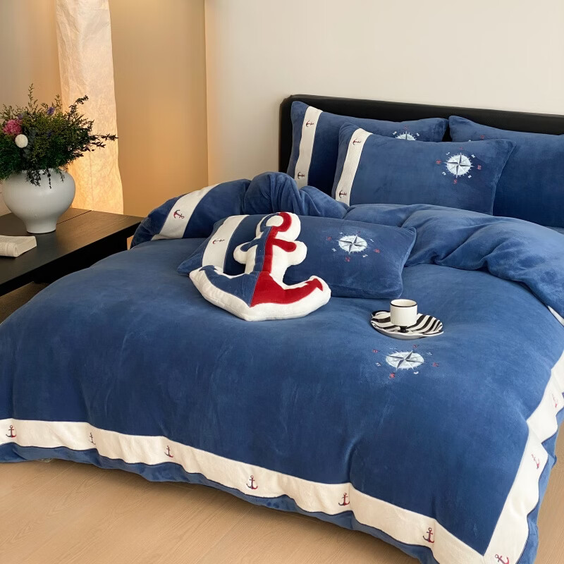 ROLAND LIVE秋冬牛奶绒四件套男孩子保暖绒加厚被套床单卧室儿童三件套 JM 牛奶绒套件-航海日记【送同款抱枕】 小号 床单款 【被套150*200cm】