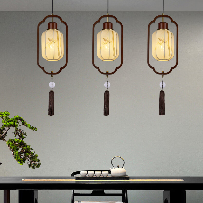 2026新款宋代美学新中式中古风卧室床头吊灯玄关过道灯笼仿古灯 三色变光【全光谱护眼光源】