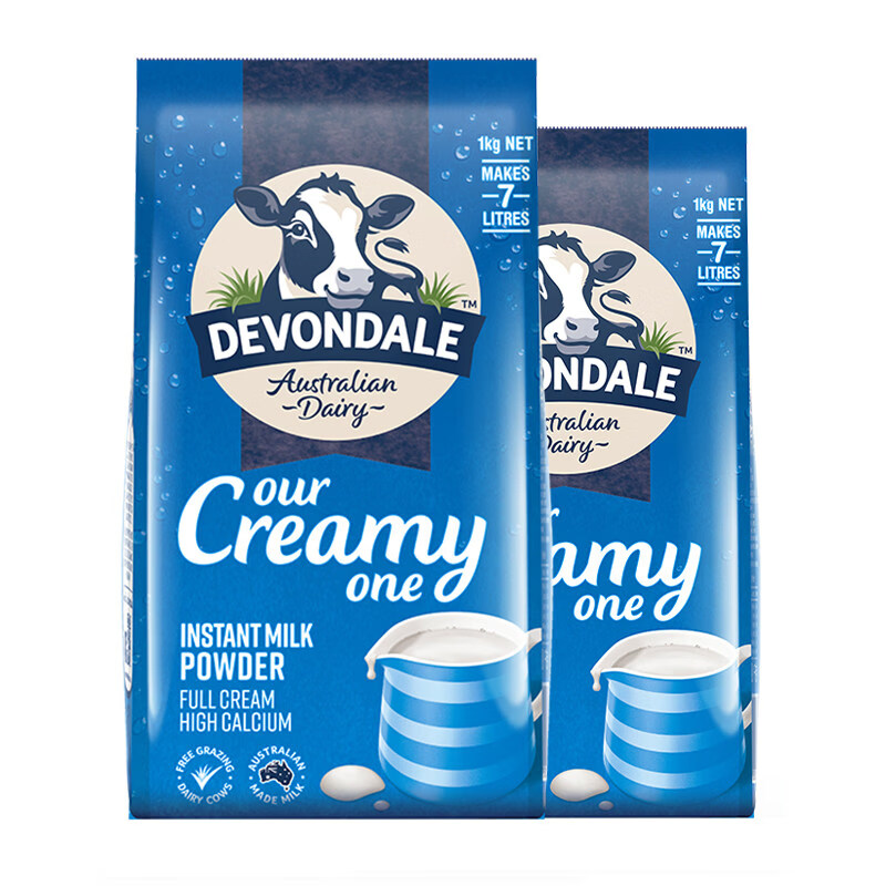 德运（DEVONDALE）澳洲Devondale德运全脂奶粉1kg*2袋成人青少年调制乳粉 全脂1kg*2袋