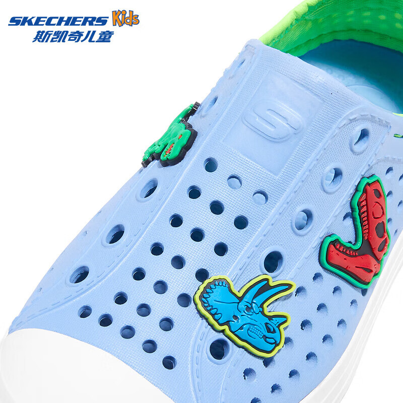 Skechers斯凯奇儿童鞋一脚蹬包头凉鞋夏季男女洞洞鞋中大童沙滩鞋308310L 男童/浅蓝色/LTBL 30