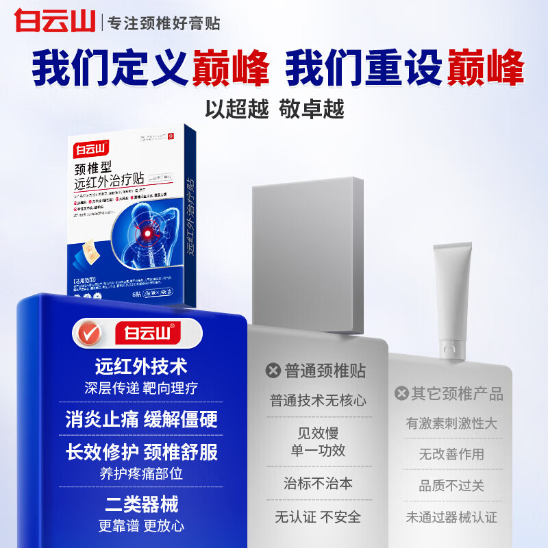 白云山颈椎贴远红外治疗贴 颈椎病专用贴膏 热敷压迫神经头晕脑供血不足 【2盒*6贴 白云山实惠装】改善疼痛 膏贴榜单TOP&多地物流当/次日达