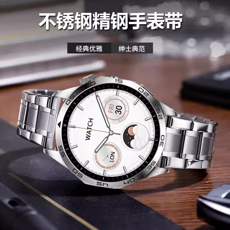 适配华为GT6/GT5精钢手表带GT4pro/GT3蝴蝶扣款watch3/4实心透气表链 新五铢-黑色（赠膜+安装工具） GT4/GT3/GT2【46表盘-22mm】