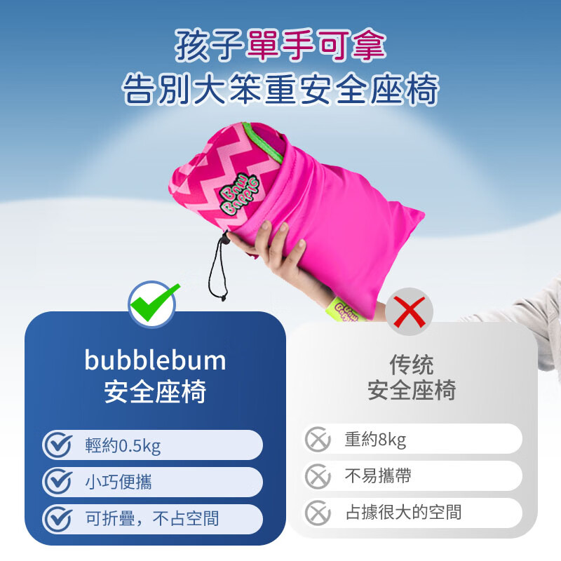 BUBBLE BUM美国儿童车载安全座椅便携式 可折叠充气座椅3-12岁增高垫 彩色
