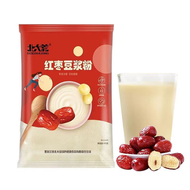 北大荒紅棗豆?jié){粉480g早餐商用家用甜豆?jié){溶沖飲 香濃紅棗豆?jié){粉480g*1袋
