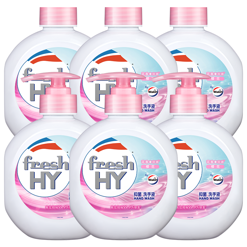 威露士清可新抑菌洗手液樱花525mlx6大瓶 泡沫丰富保湿带补充装