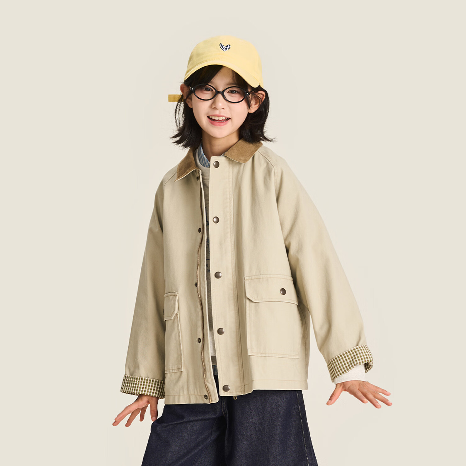棉叔叔【2.3新品巴恩工装风衣】女童春季荃棉宽松工装风上衣外套2026 卡其 120 120