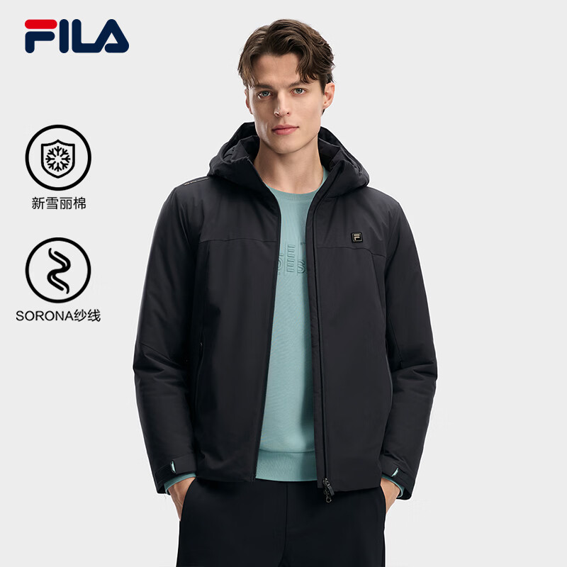 FILA 斐乐官方男士棉服2026春新款时尚休闲简约基础保暖连帽外套 传奇蓝-NV M 170/92A/M