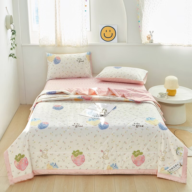 恒源祥 空调被 100%棉花夏凉被子纯棉可机洗午睡单人双人全棉被芯夏季 【全棉A类+新品上市】草莓泡芙 200x230cm【夏被单件】