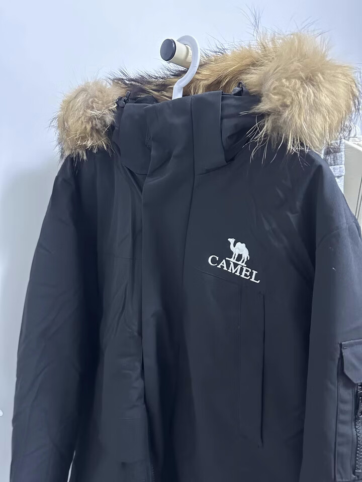 骆驼（CAMEL）男装工装派克羽绒服男冬季2025毛领情侣加厚防水防寒外套 【男女同款】(女生拍小一码) 暮光蓝 S 90-125