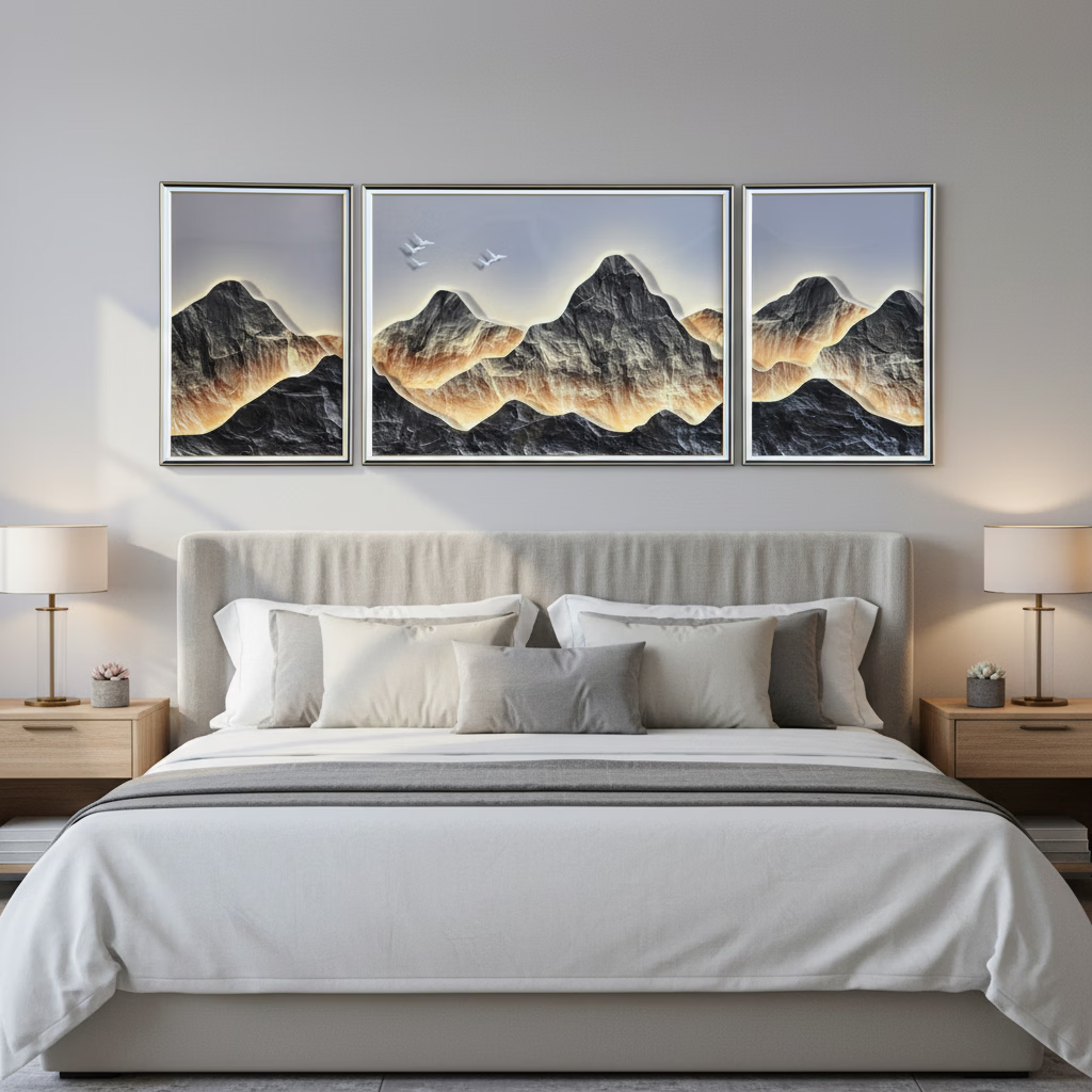 挂画|背靠金山装饰画 挂画客厅办公室三联 沙发背景墙画 孔雀玫瑰三联 45cm*65cm*2+85cm*65cm 黑色钢琴烤漆金边拉丝边框