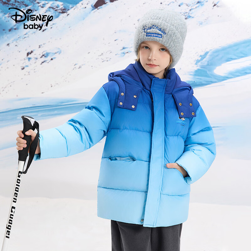迪士尼(Disney)童装男童渐变羽绒服2026新冬米奇石墨烯拜年服白鸭绒高充绒外套厚 蓝渐变 110 高105-115cm重30-40斤