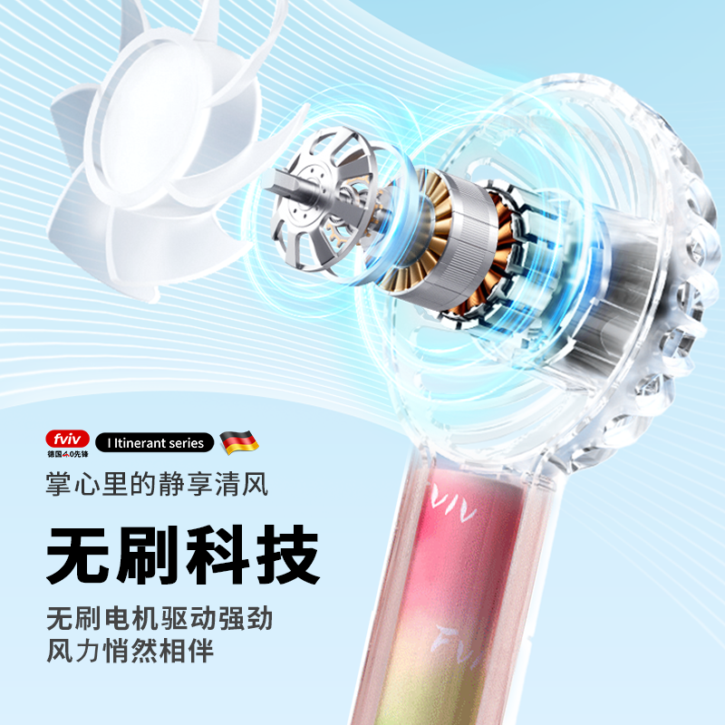 FVIV德国FVIV透明制冷手持泡泡小风扇涡轮usb上课降温神器 【 盈盈粉】星空风扇 1200mAh
