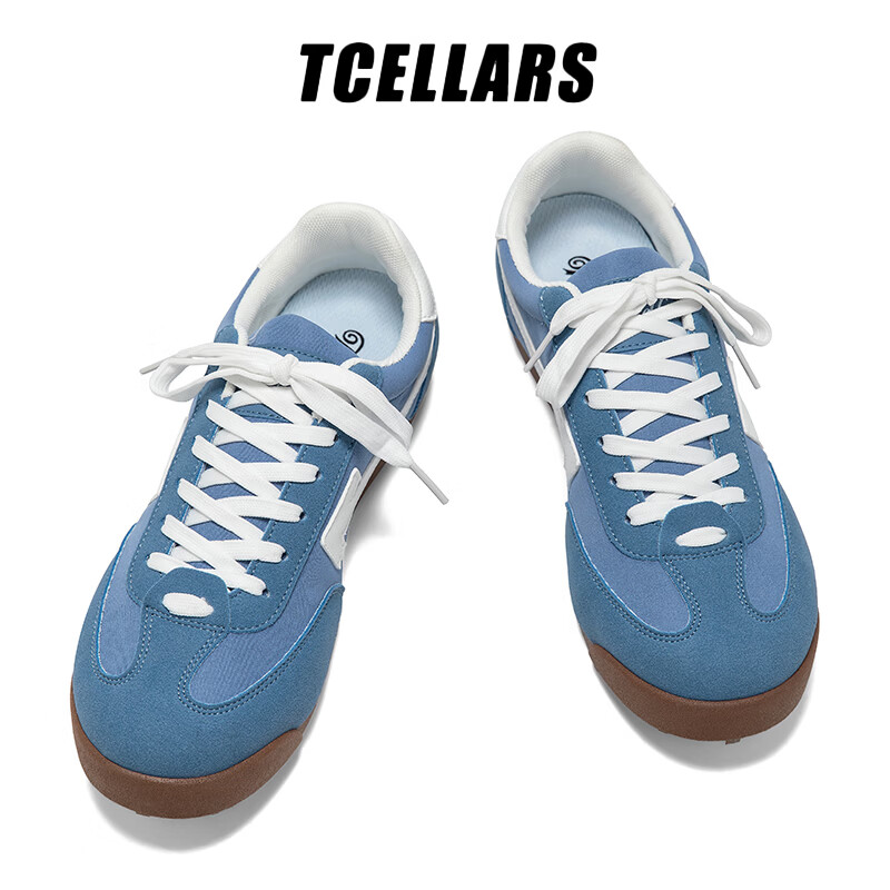 Tcellars德训鞋男鞋春季2026新款潮流百搭平底板鞋低帮舒适运动休闲鞋子 雾蓝色 39