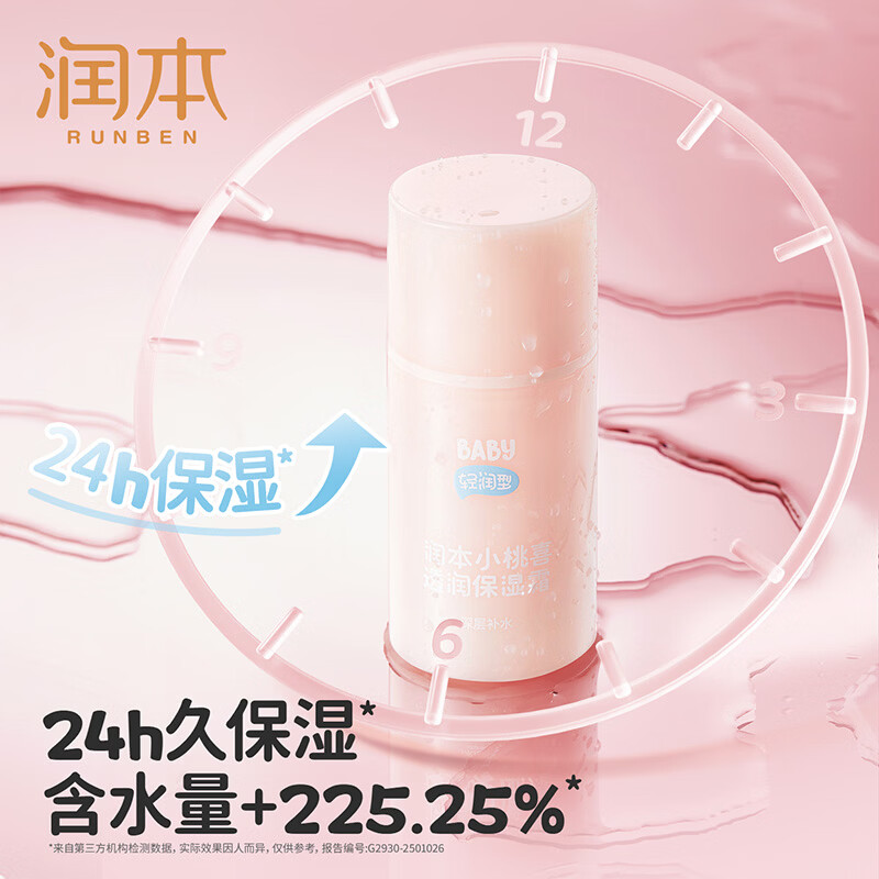 润本儿童小桃喜面霜夏季清爽保湿不油腻新生婴儿宝宝保湿霜润肤乳 轻润型 75g 1瓶 【春夏推荐】