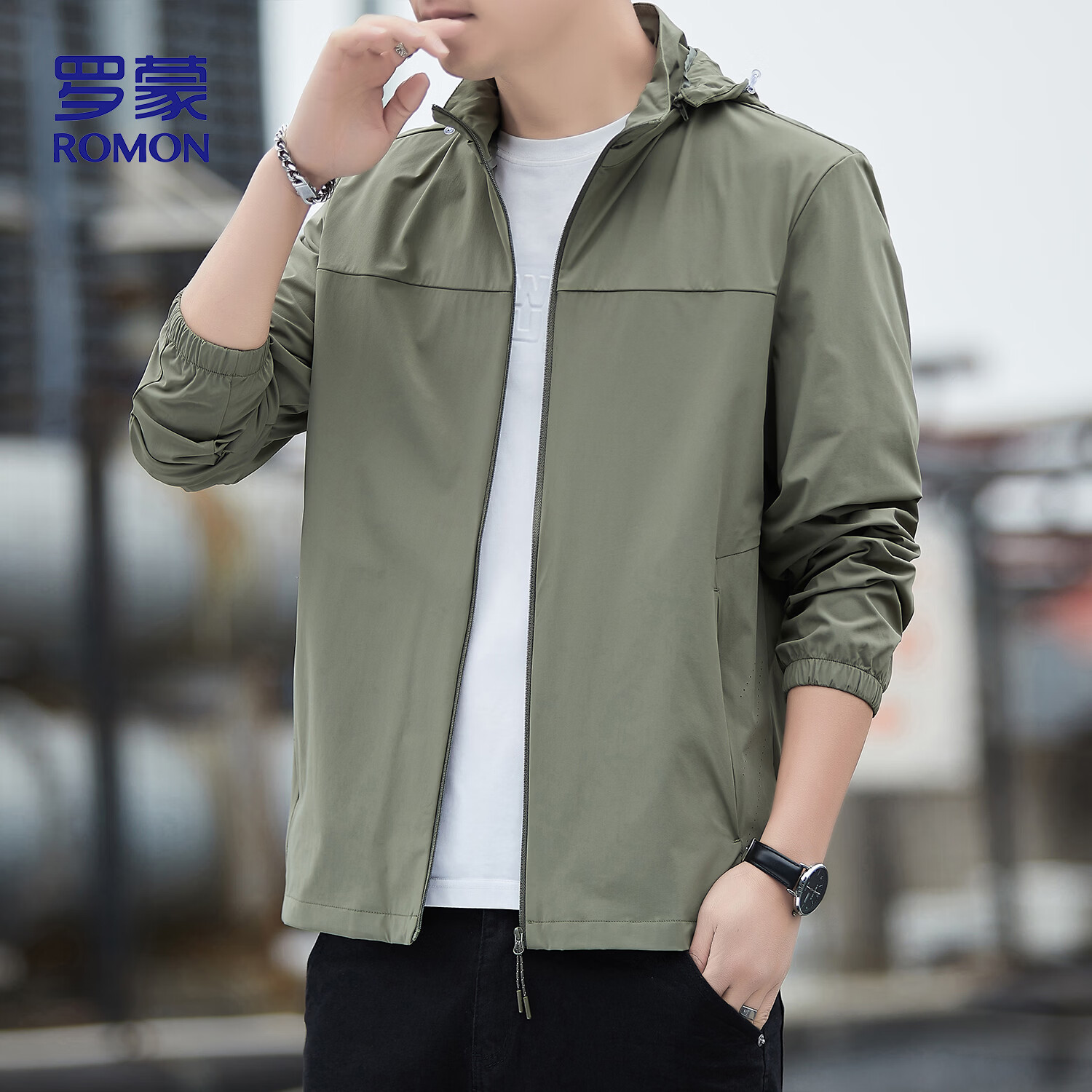 罗蒙（ROMON）防晒衣男士夏季冰丝速干轻薄透气休闲户外防紫外线外套2598绿XL