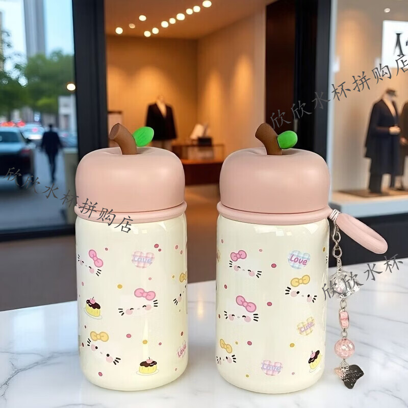 kt猫苹果保温杯 高颜值316不锈钢可爱卡通水杯女生小巧学生便携女 kt猫保温杯+【杯垫+吊坠】 300ml【彩盒包装】