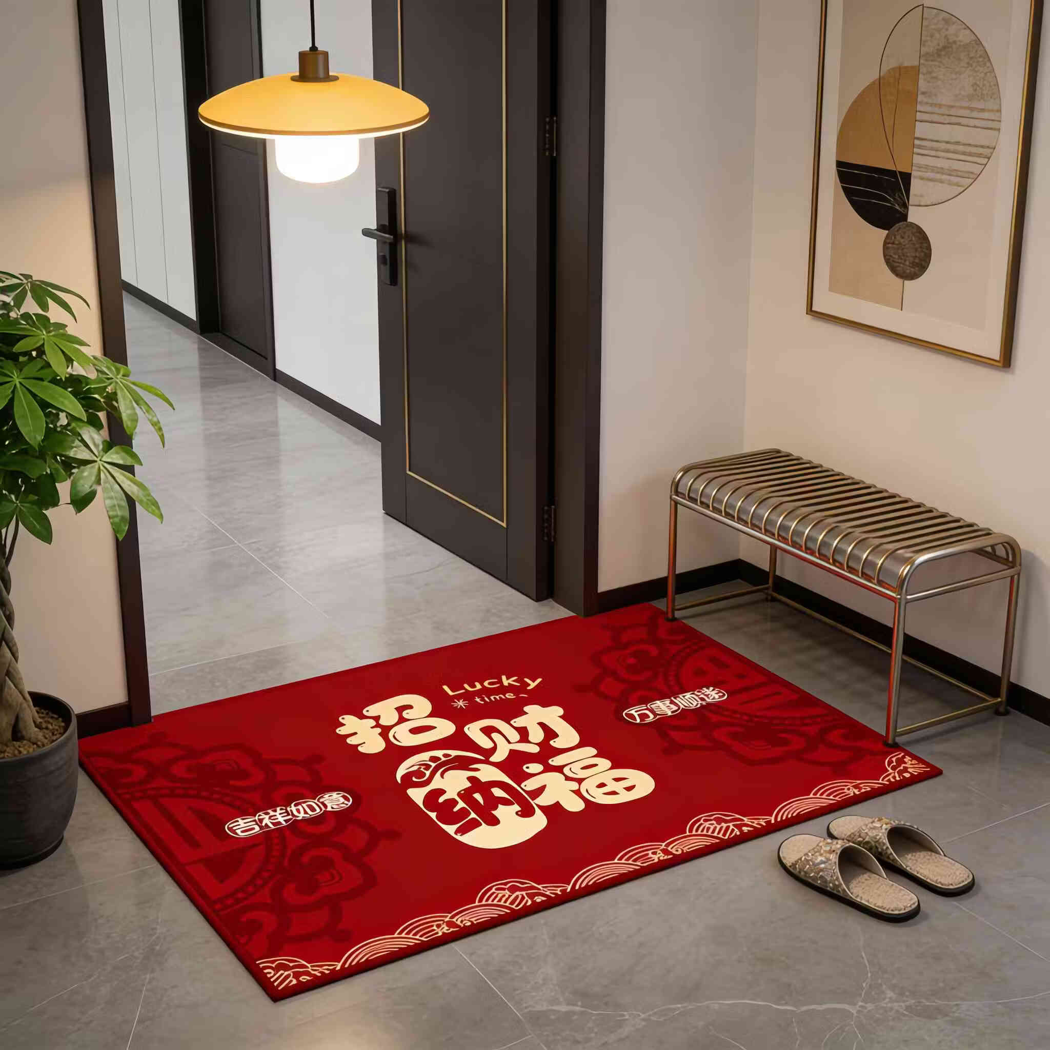 首力入户门地垫家用门口防滑脚垫子除尘耐脏进门玄关高级地毯喜庆新年 【500MM×800MM】招财纳福【不显脏/吸水防滑耐磨】