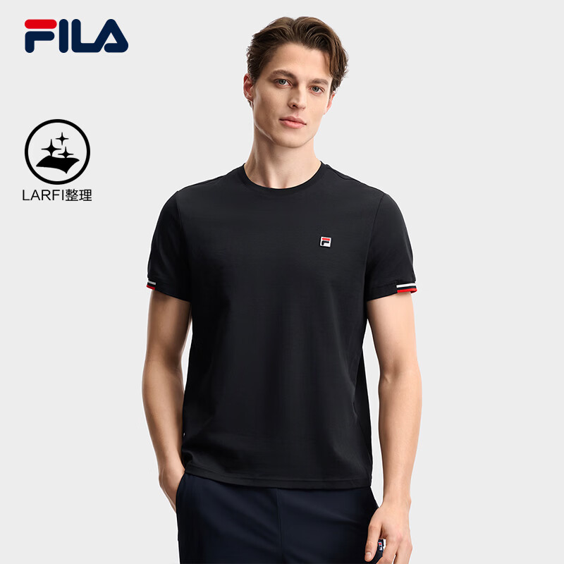 FILA 斐乐官方男子针织短袖衫夏新款时尚休闲简约基础圆领T恤 传奇蓝-NV M 170/92A/M