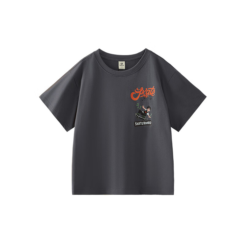 小猪班纳(PEPCO)【7A抗菌】纯棉2026夏季新款儿童圆领吸湿透气短袖针织衫男童T恤 水泥灰 150