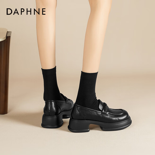 DAPHNE达芙妮达芙妮软底乐福鞋2026新款秋季哑光英伦风轻奢时尚百搭jk皮鞋QJ1 哑光黑【5cm跟高】 37