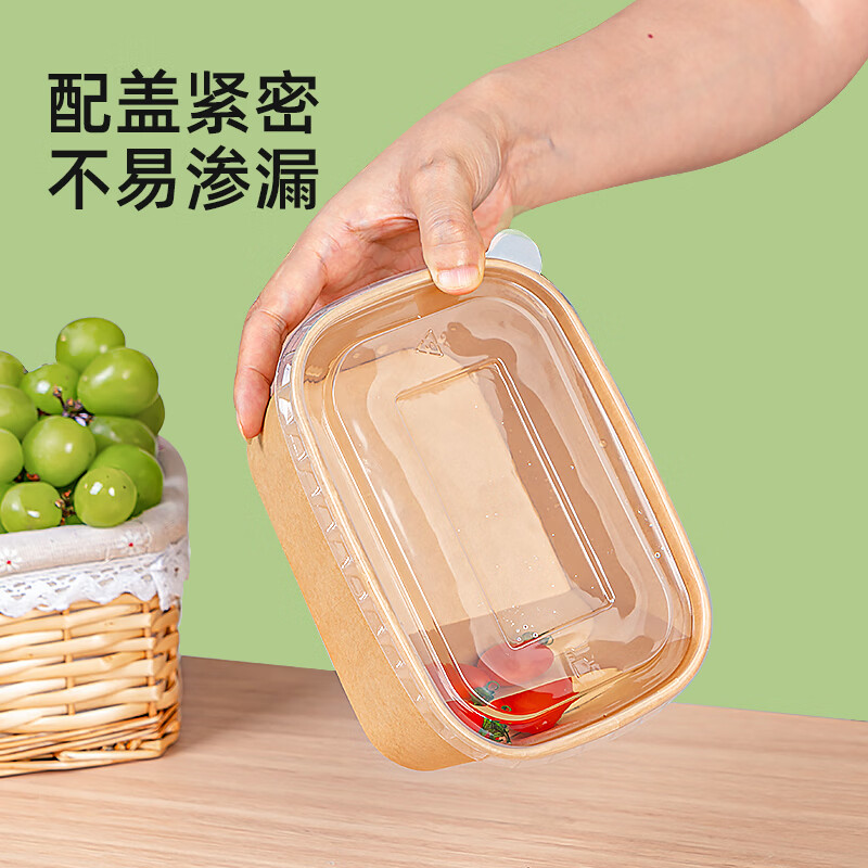特美居（temeiju）一次性饭盒可降解方形食品级带盖牛皮纸打包盒外卖野餐盒可微波 纸质打包盒750型*20套