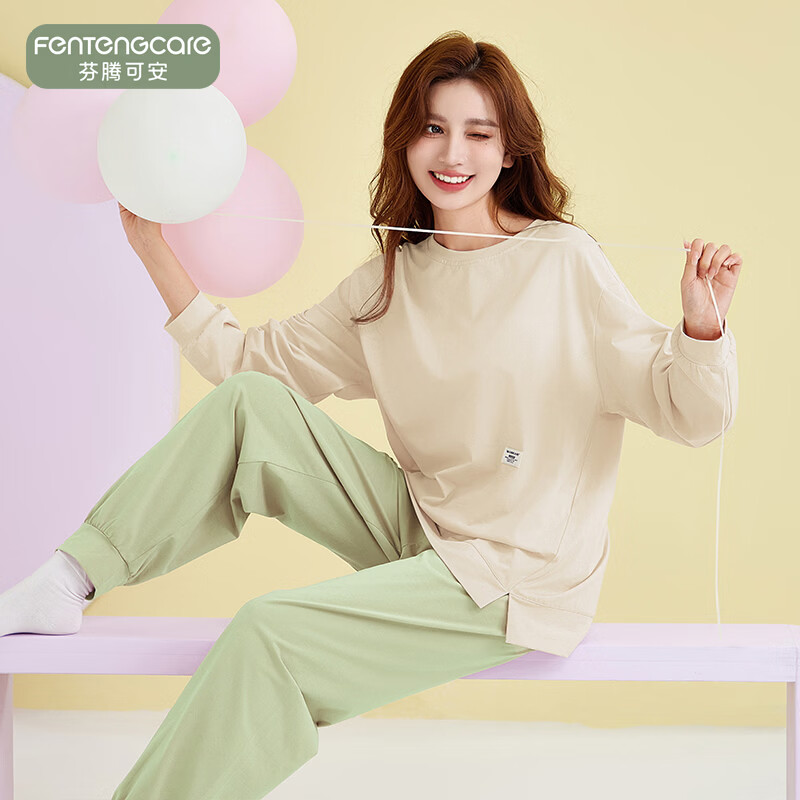 芬腾可安（FENTENGCARE）【K】纯棉2026睡衣女春秋新款宽松套头长袖可外穿家居服套装 89103冰兰紫 2XL