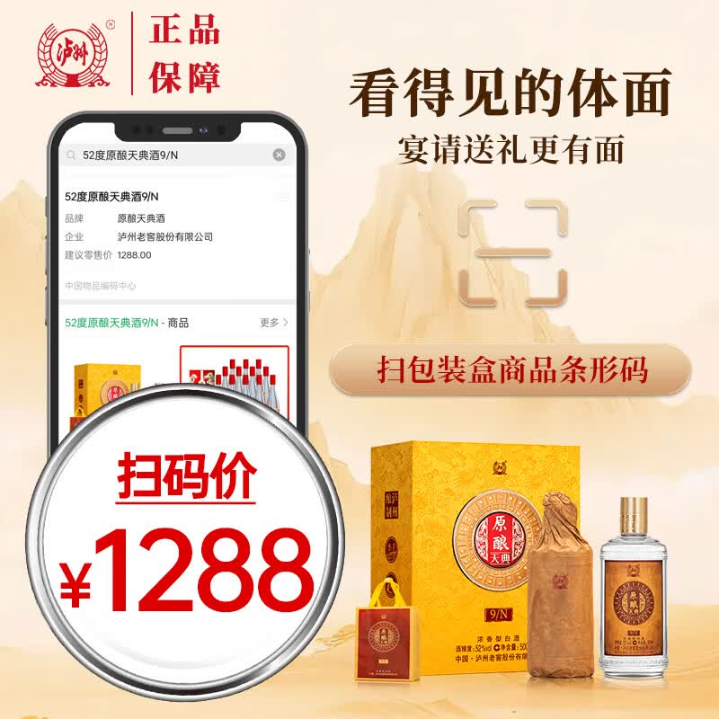 泸州老窖股份出品 原酿天典9N 浓香型白酒 二十四节气文化 高端绸布礼盒 52%vol 500mL 2瓶 赠礼袋