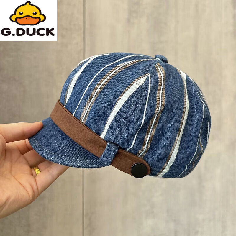 G.duck英伦风宝宝帽子洋气鸭舌帽春秋款百搭婴幼儿马术帽男女童贝雷帽潮 深蓝拼色洗旧牛仔 头围46-50cm/仅供参考8个月-3岁 