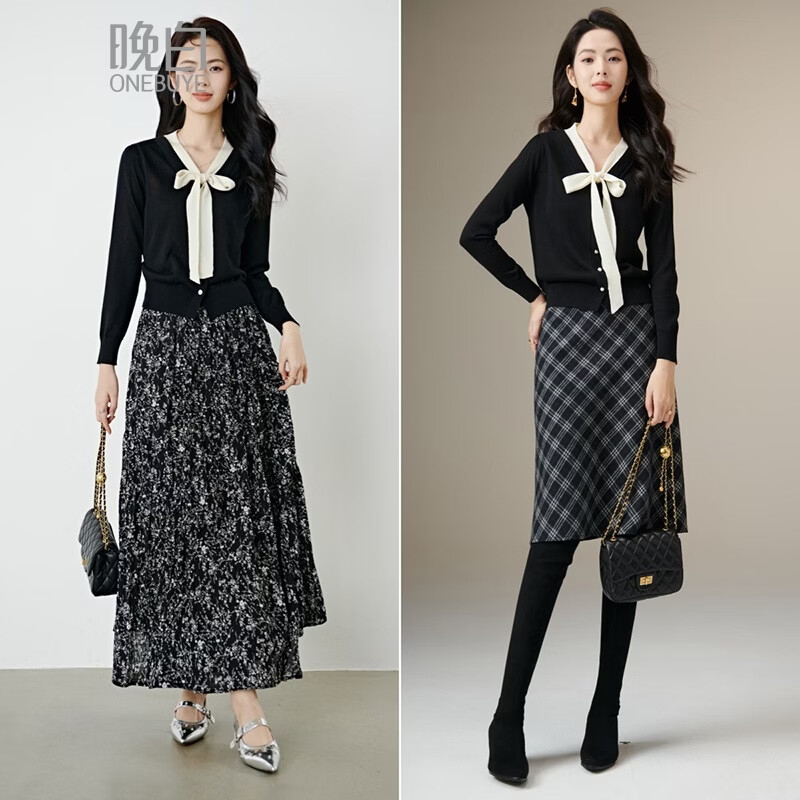 晚白【新品】2026年春款经典撞色V领毛衣莱赛尔亲肤透气舒适针织衫女 黑色 L